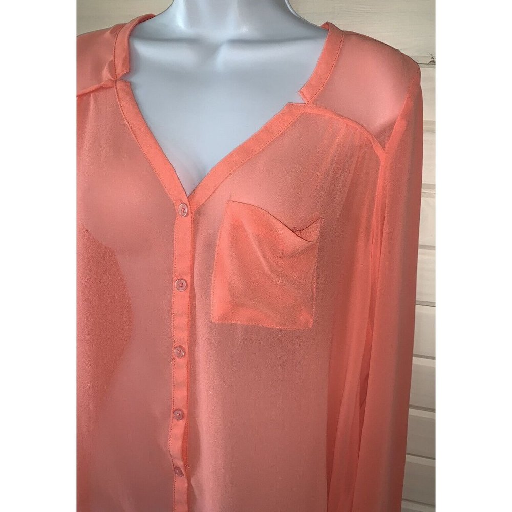 Silence + Noise Sz ?? Sheer L/S Tunic Hi-Low Urban Outfitters Melon Orange EUC
